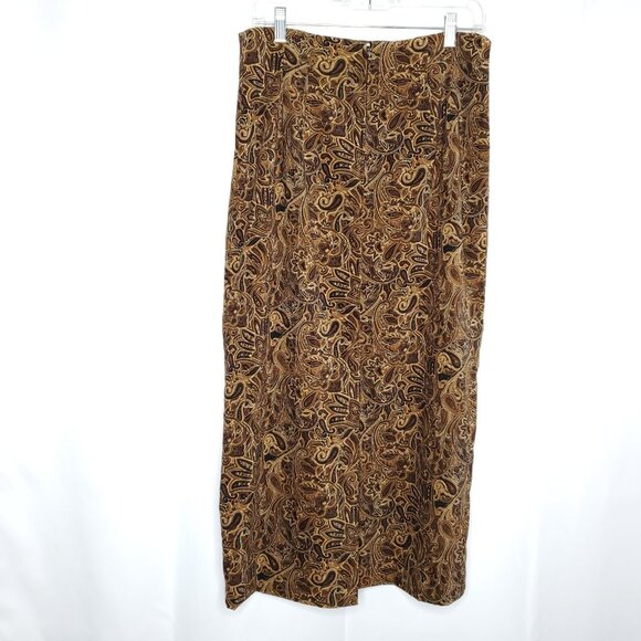 Vintage Womens Paisley Floral Maxi Skirt Sz 12 Brown Black Whimsigoth Dark Fairy - Picture 2 of 6